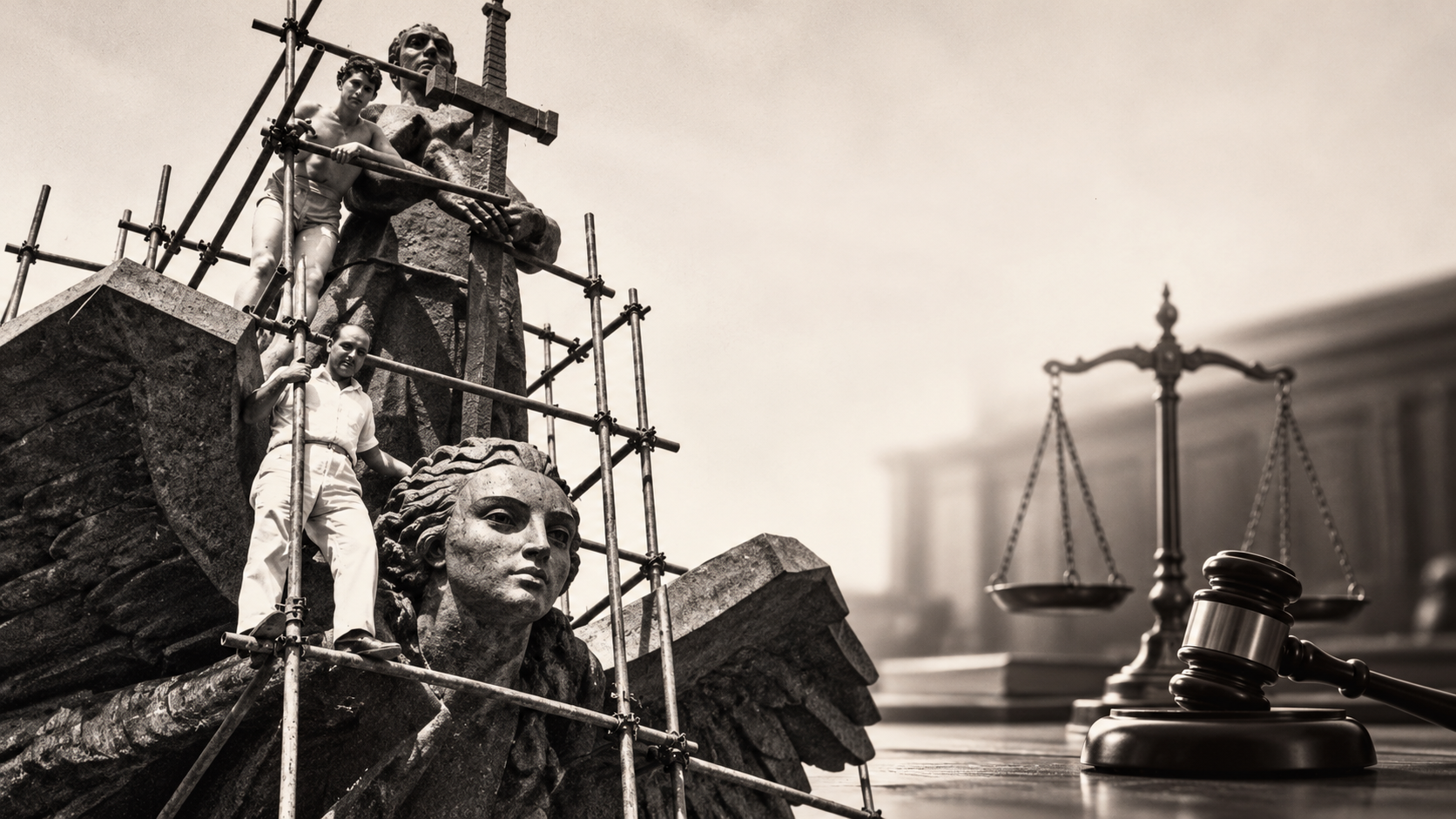 Monumento a la Paz de Santa Cruz de Tenerife con el rostro del ángel y la balanza de la justicia, en una composición sobre su futuro judicial.